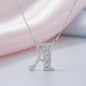 925 Sterling Silver Cubic Zirconia Initial Letter A Pendant Necklace